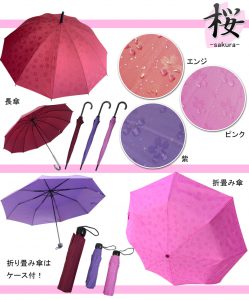濡れると柄が浮き出る不思議な傘 桜